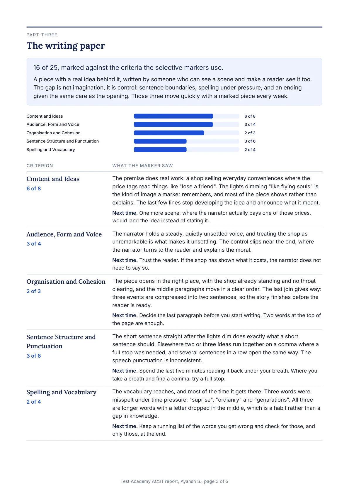 Sample ACST report, page 3 of 5